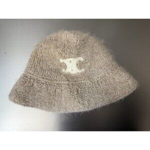 Celine Beige Wool & Alpaca Blend Bucket Hat With Embroidered Logo